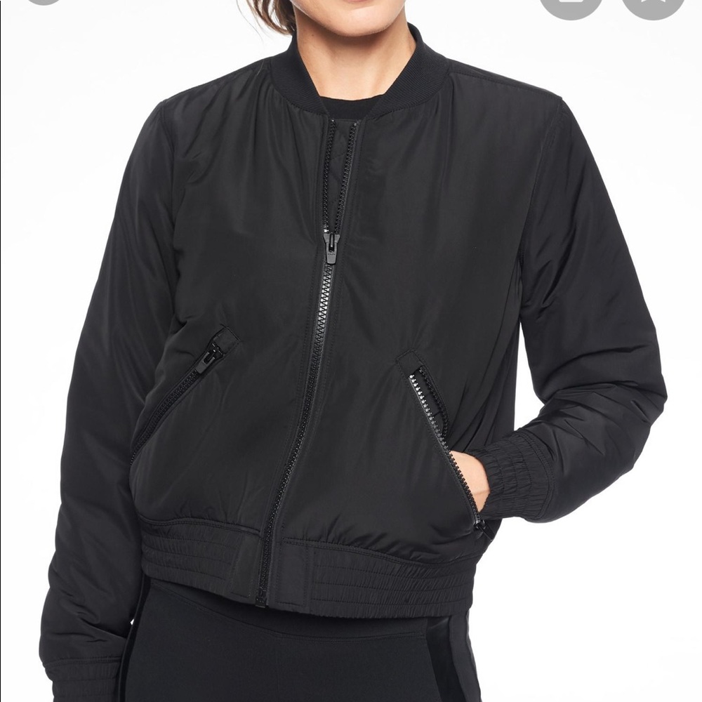 Athleta Cropped Black Bomber Jacket | Size Small